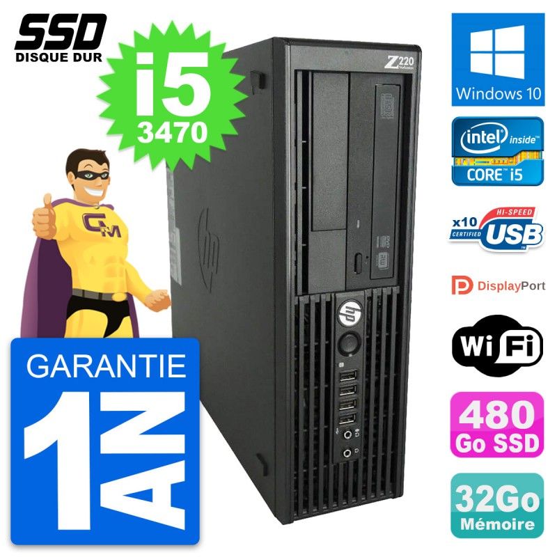 HP Z220 SFF Workstation - Intel Core i5-3470, 32GB RAM, 480GB SSD, Windows 10, Wifi