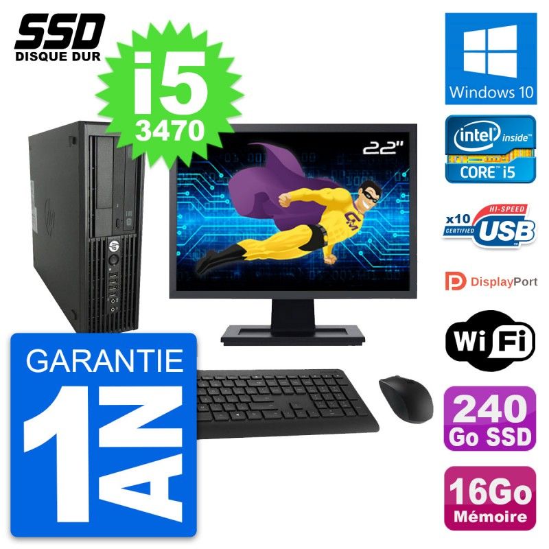 HP WorkStation Z220 SFF Computer - 22" Screen, i5-3470, 16GB RAM, 240GB SSD, Windows 10, Wifi