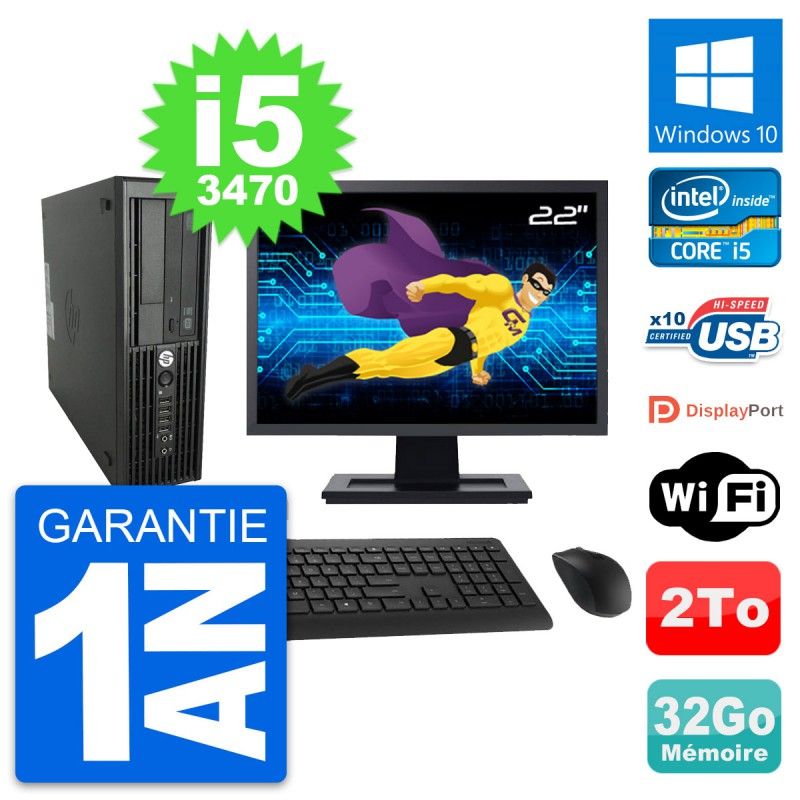 HP WorkStation Z220 SFF Computer - 22" Screen, i5-3470, 32GB RAM, 2TB HDD, Windows 10, Wifi