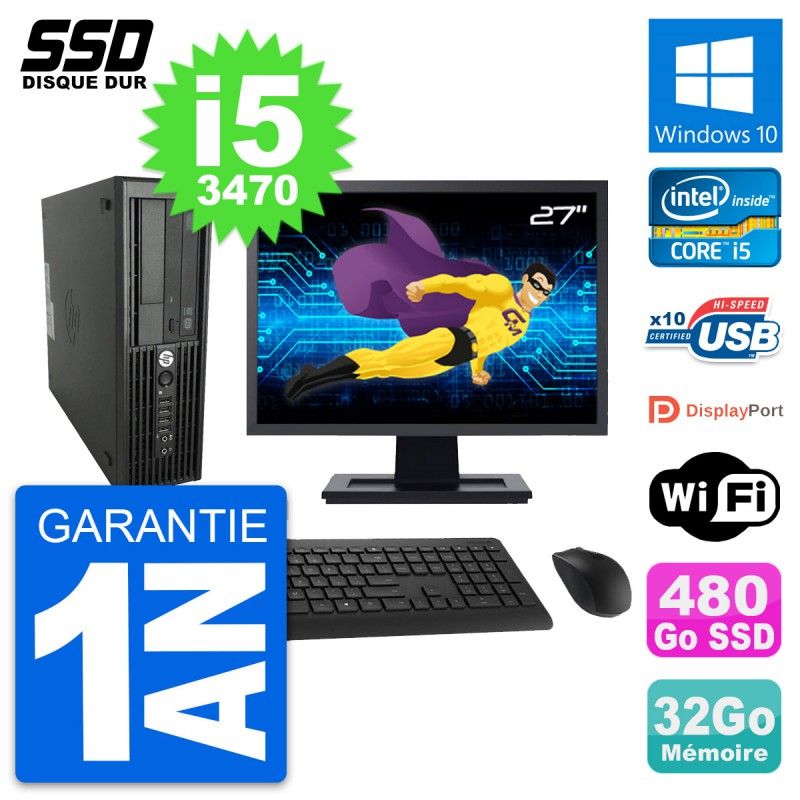 HP WorkStation Z220 SFF Computer - 27" Screen, i5-3470, 32GB RAM, 480GB SSD, Windows 10, Wifi
