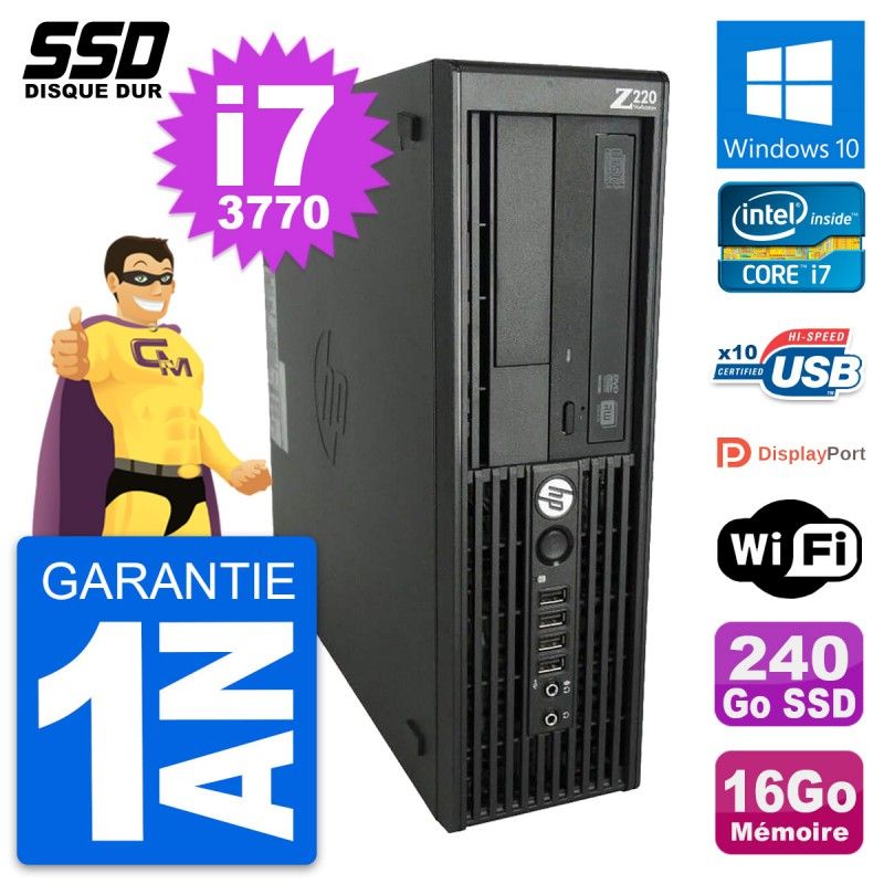 HP WorkStation Z220 SFF - Intel Core i7-3770, 16GB RAM, 240GB SSD, Windows 10, WiFi