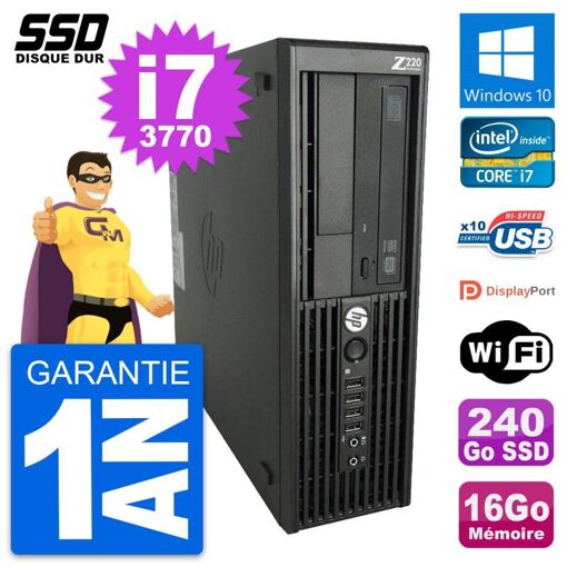 Estación de trabajo HP Z220 SFF - Procesador Intel Core i7-3770, 16GB de RAM, SSD de 240GB, Windows 10, WiFi