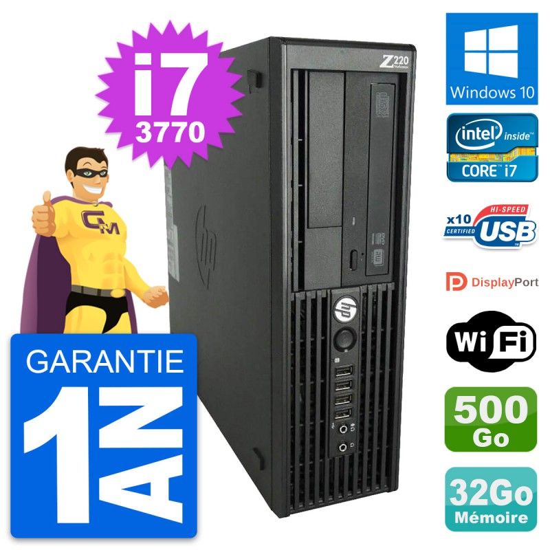 HP WorkStation Z220 SFF Core i7-3770 32GB RAM 500GB HDD Windows 10 Wifi