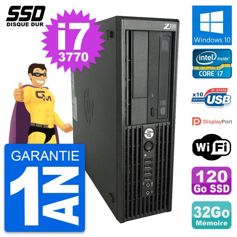 HP WorkStation Z220 SFF - Intel Core i7-3770, 32GB RAM, 120GB SSD, Windows 10, Wifi