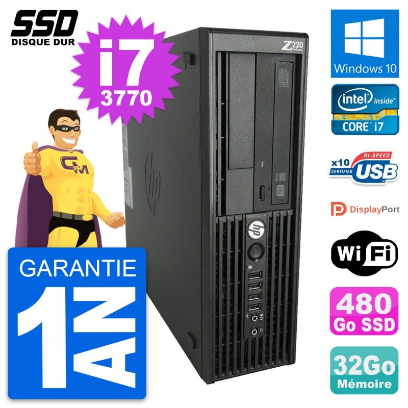 HP WorkStation Z220 SFF - Intel Core i7-3770, 32GB RAM, 480GB SSD, Windows 10, Wi-Fi