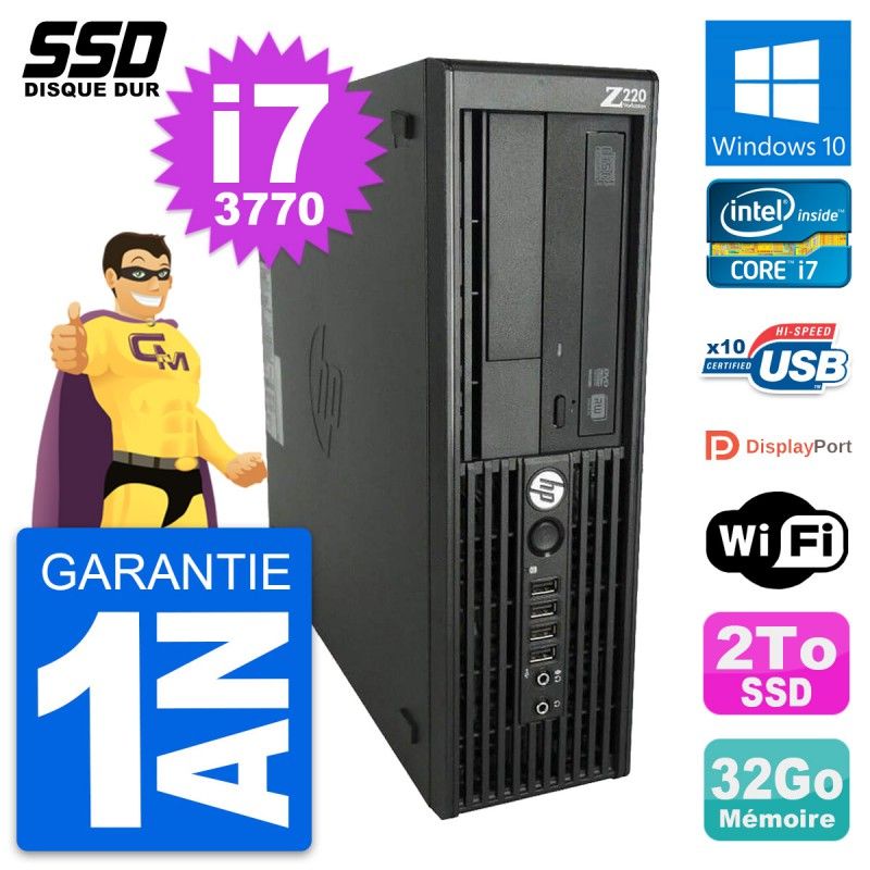 HP WorkStation Z220 SFF - Intel Core i7-3770, 32GB RAM, 2TB SSD, Windows 10, WiFi