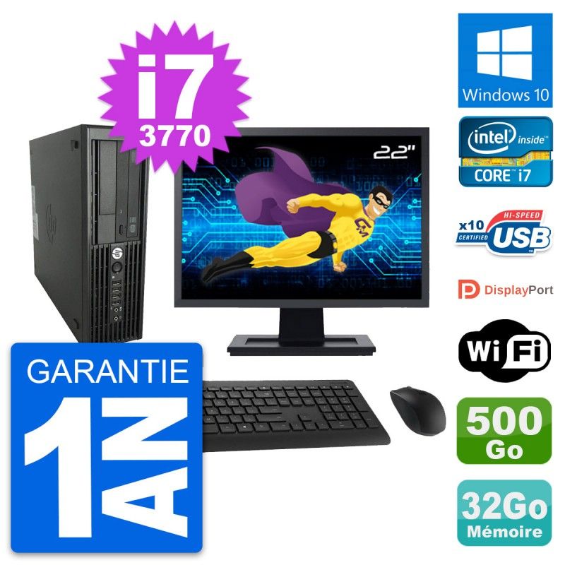 HP Z220 SFF Desktop Computer - 22" Screen, Core i7-3770, 32GB RAM, 500GB HDD, Windows 10, WiFi