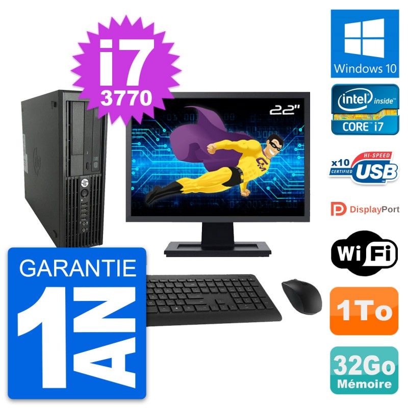 HP WorkStation Z220 SFF Computer - 22" Screen, i7-3770, 32GB RAM, 1TB HDD, Windows 10, WiFi