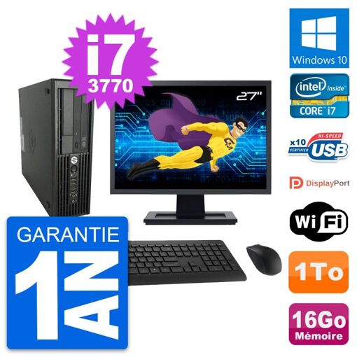 Estación de trabajo HP Z220 SFF - Pantalla de 27', i7-3770, 16GB RAM, 1TB HDD, Windows 10, Wifi