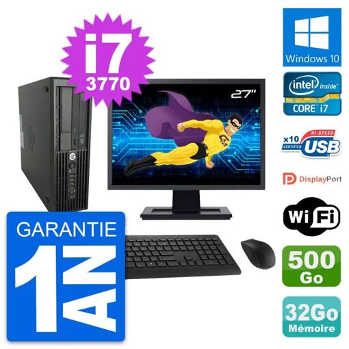 PC de escritorio HP Z220 SFF - Pantalla de 27', Procesador Intel Core i7-3770, 32GB de RAM, 500GB HDD, Windows 10, WiFi