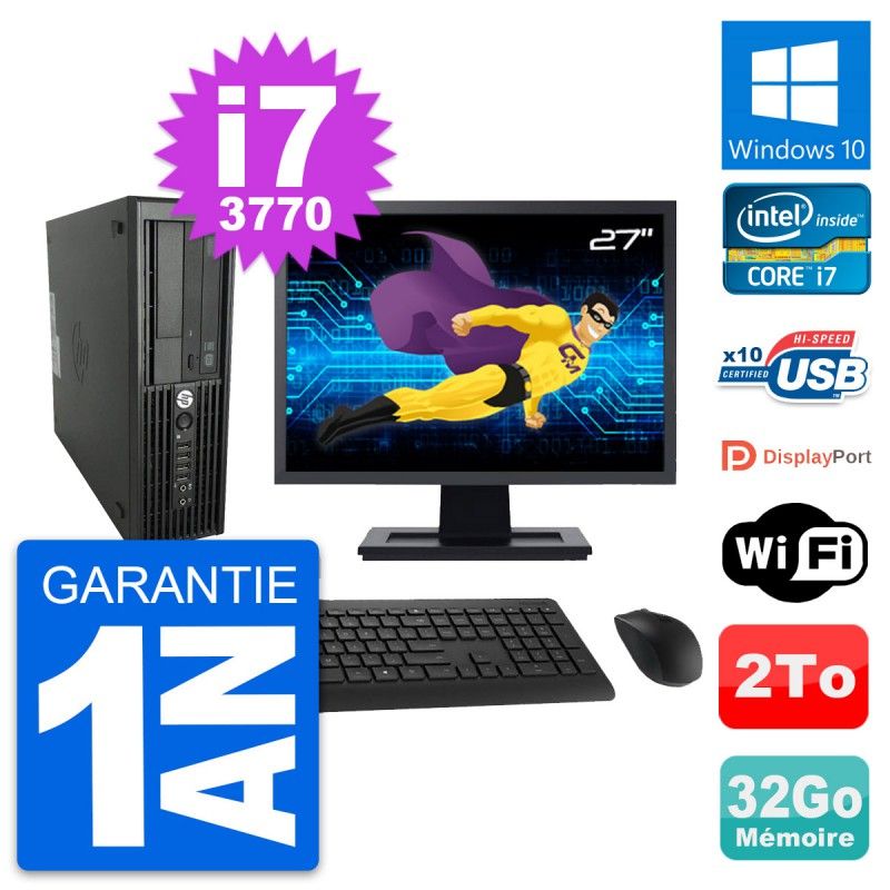 HP WorkStation Z220 SFF Computer - 27" Screen, i7-3770, 32GB RAM, 2TB HDD, Windows 10, WiFi