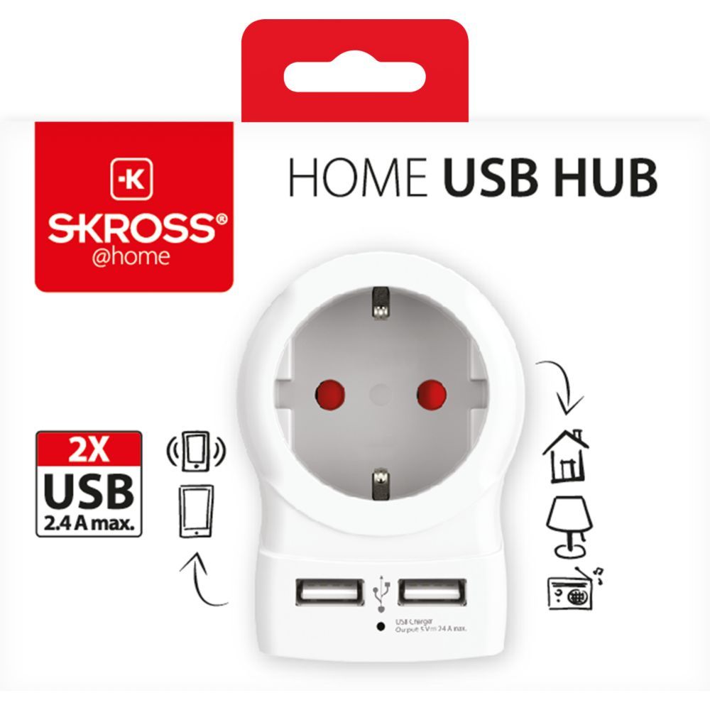 Skross Europe Travel Adapter + 2 USB Ports