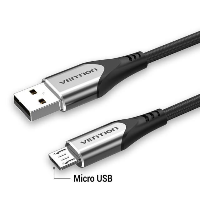 Vention USB/Micro USB Cable - Quick Charge and Data Transfer - Black/Gray