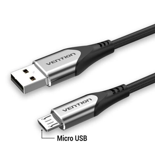 Câble USB/Micro USB Vention - Recharge rapide et transfert de données - Noir/Gris