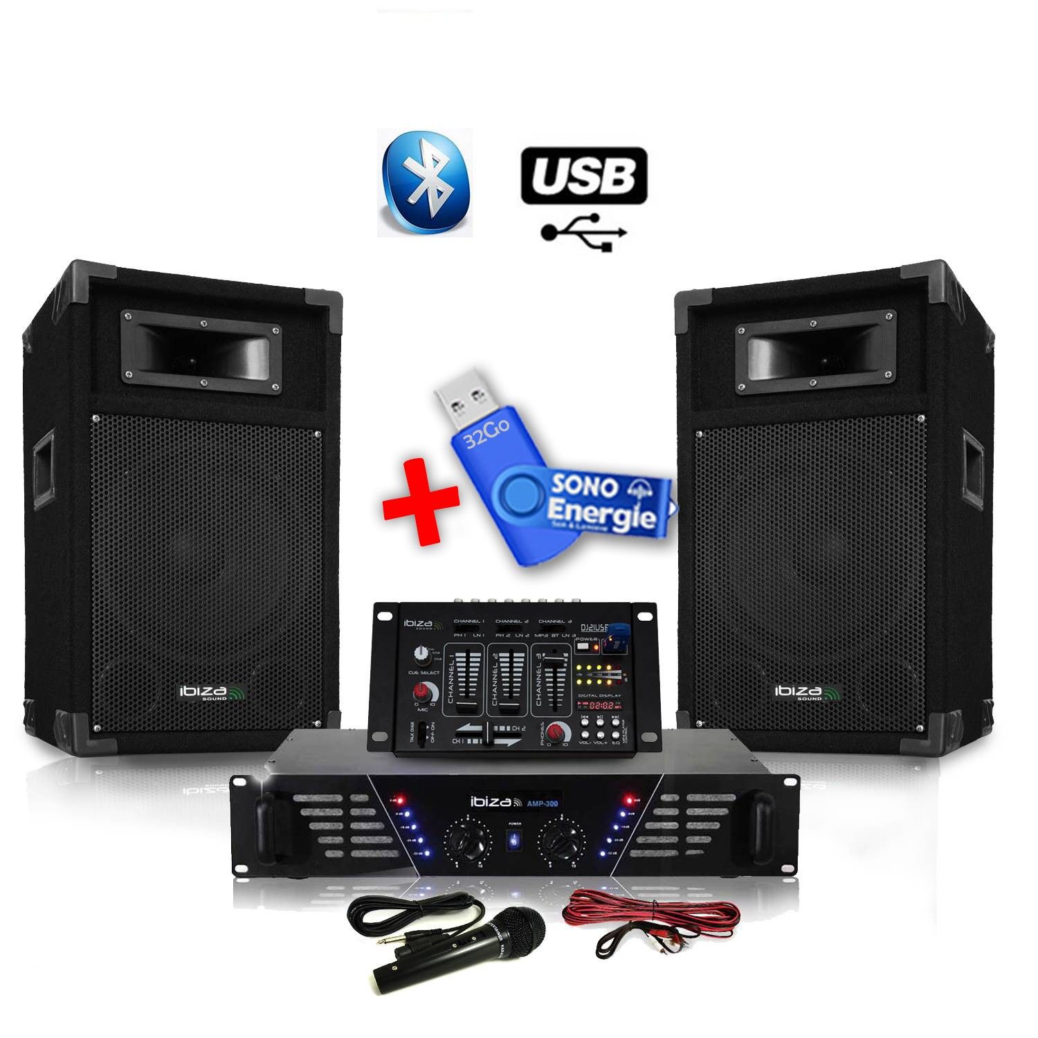 Ibiza Sound 480W DJ Sound Kit with Mixer, Speakers and Microphone