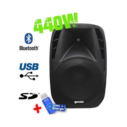 Gemini ES10BLU Active Speaker with Bluetooth, 10" Woofer, USB 32GB