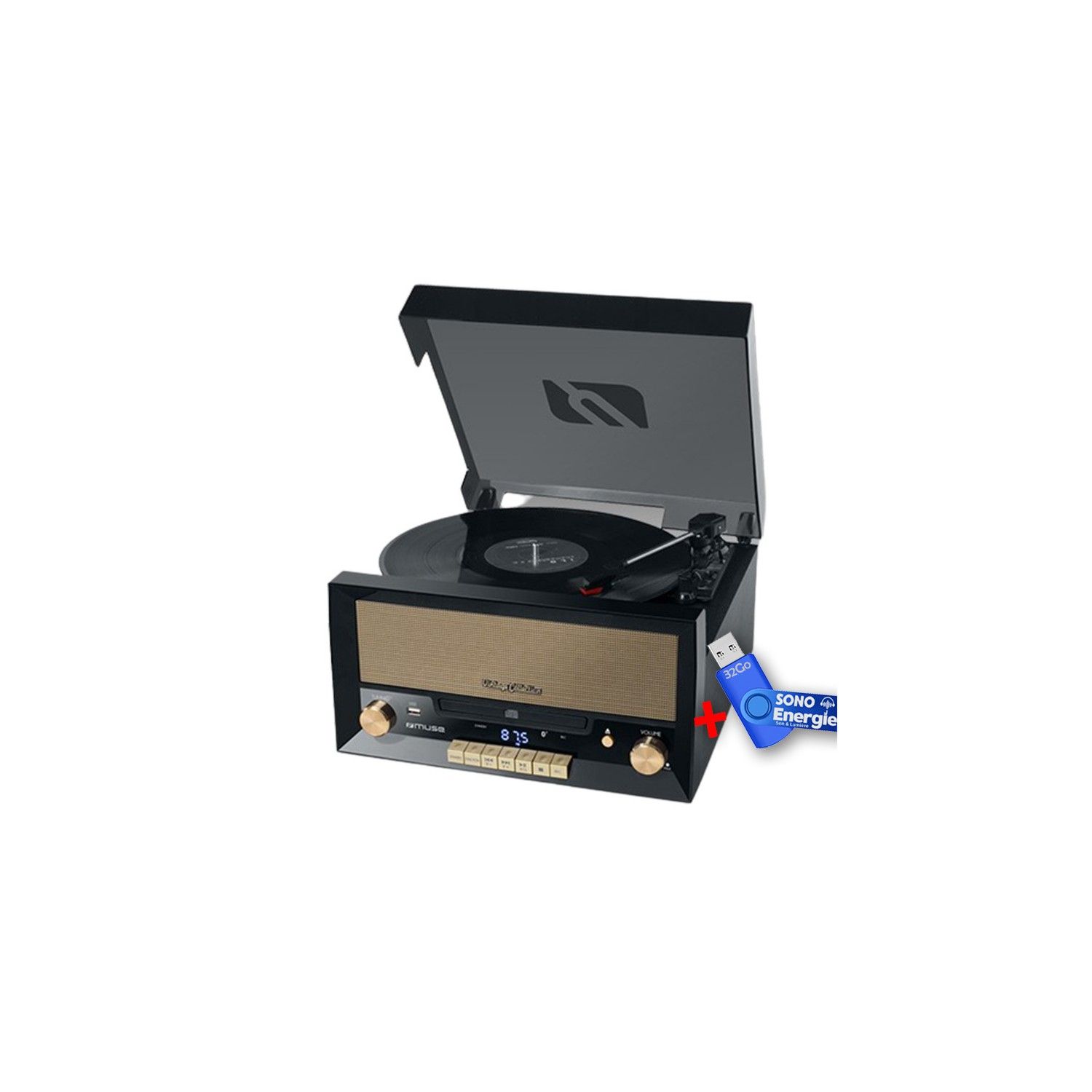 Muse 20W Hi-Fi Chain System with Vinyl Player - CD/FM/USB/AUX - 33/45/78 RPM + 32GB USB Key