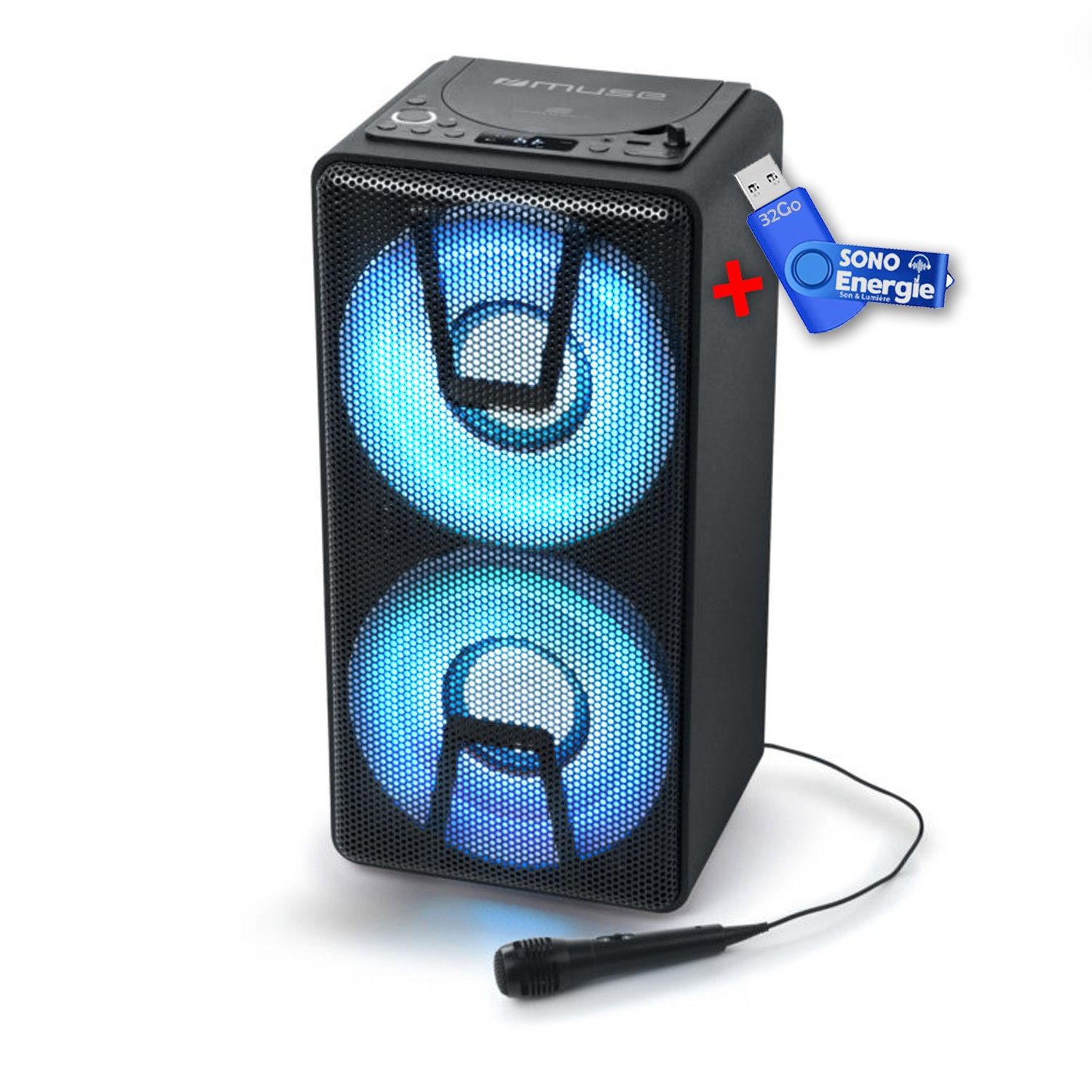 Haut-parleur de fête portable Muse M-1820 DJ avec lumières LED, Bluetooth, lecteur CD et USB