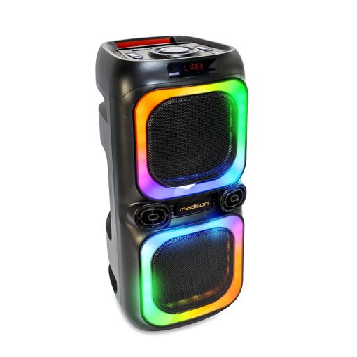 Altavoces autónomos Madison 2x 8" - 600W con efecto LED, Bluetooth, USB, microSD y TWS