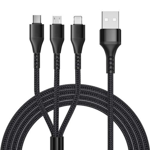 Câble USB 3 en 1 EF Connection, Type-C Micro-USB pour iPhone 15 Pro, 14 Pro Max, 13 Pro - Noir