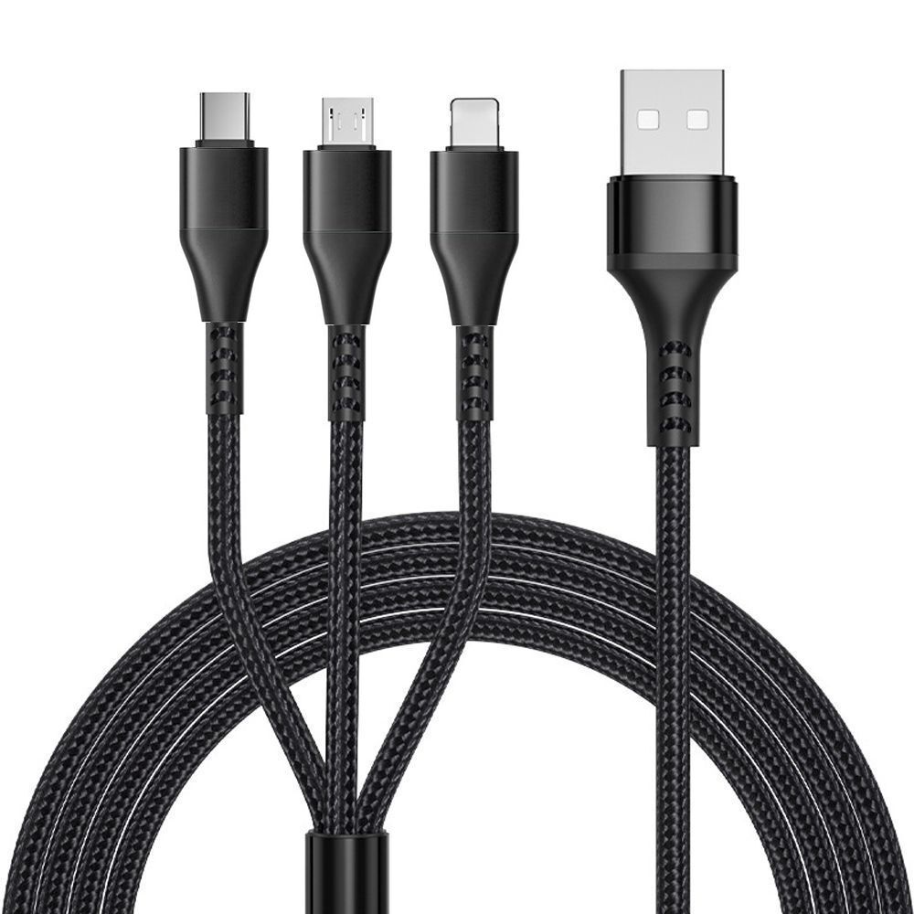 E.F.Connection 3-in-1 Charge Cable for Samsung Galaxy A Series and More, Black, 4ft