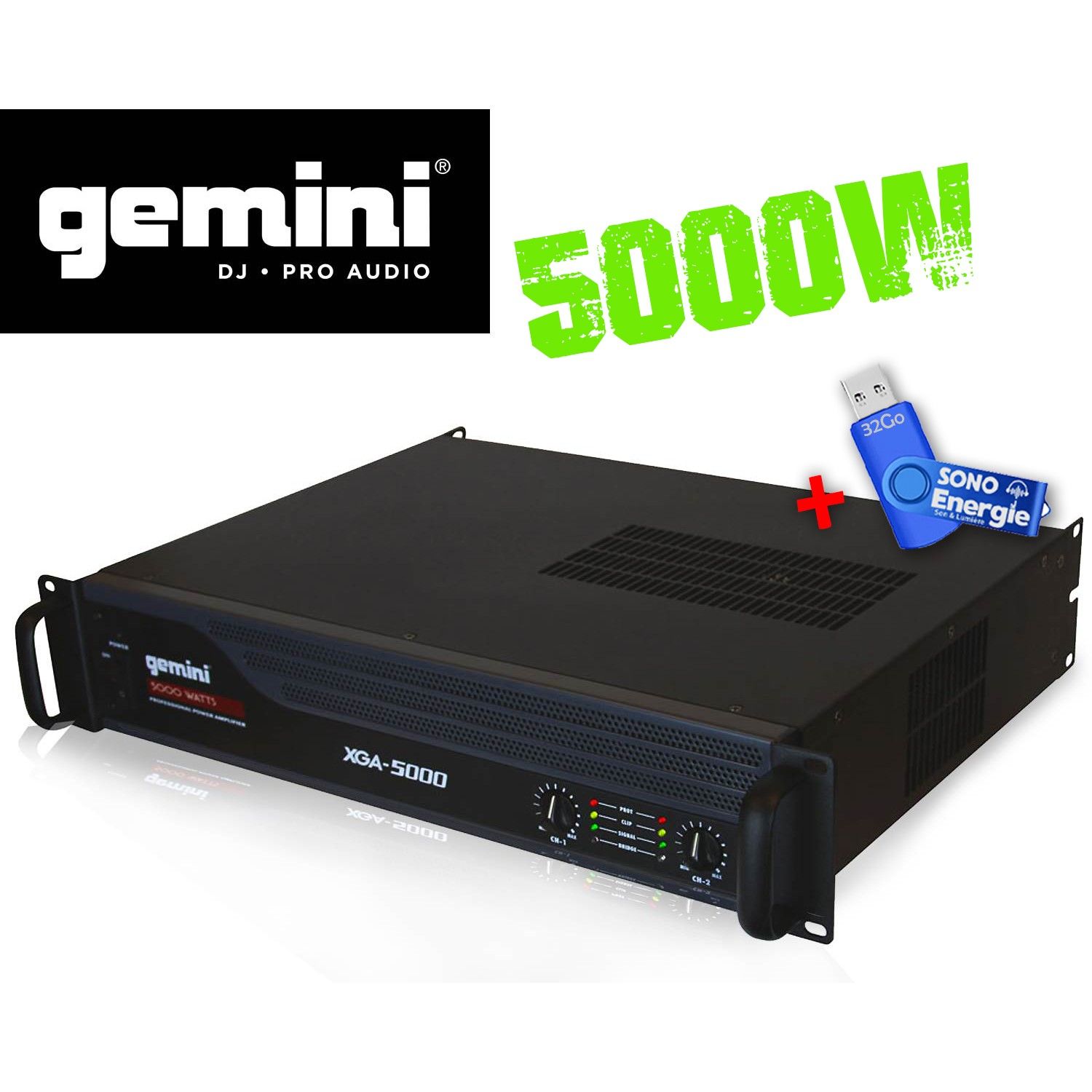 Amplificador de potencia Gemini XGA 5000+ - 5000W máx., USB 32G