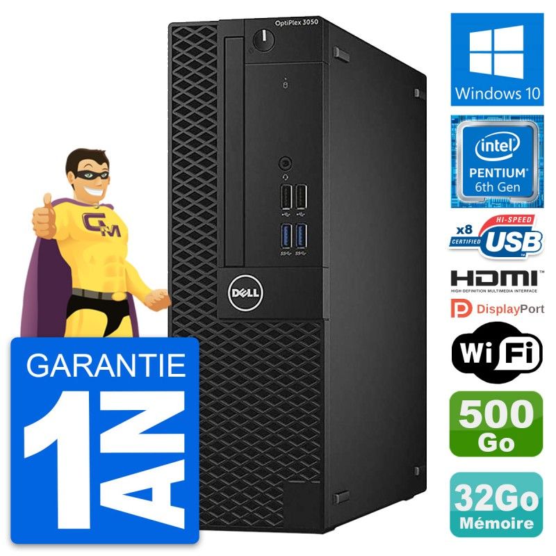 Dell OptiPlex 3050 SFF - Processeur Intel G4400, 32 Go de RAM, 500 Go de SSD, HDMI, Wi-Fi