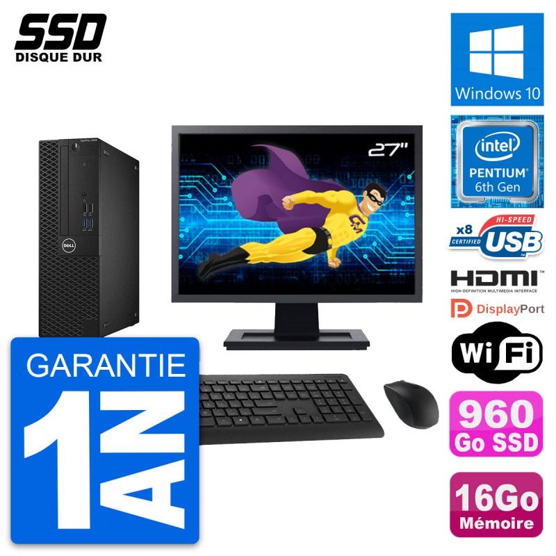Dell OptiPlex 3050 SFF Desktop - 27" Display, Intel G4400, 16GB RAM, 960GB SSD, HDMI