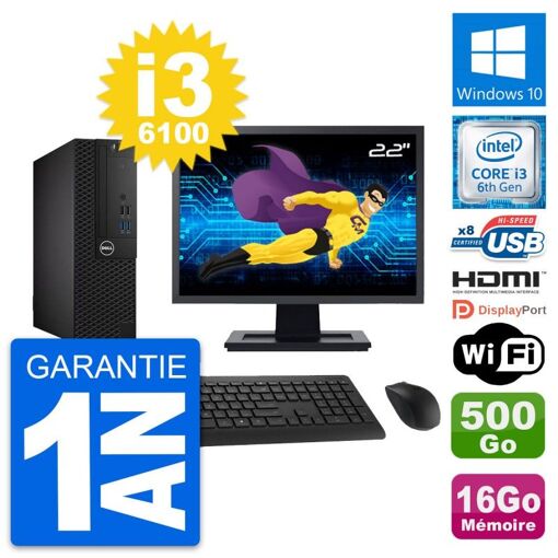 Computadora Dell OptiPlex 3050 SFF - Pantalla de 22', i3-6100, 16GB de RAM, 500GB HDD, HDMI