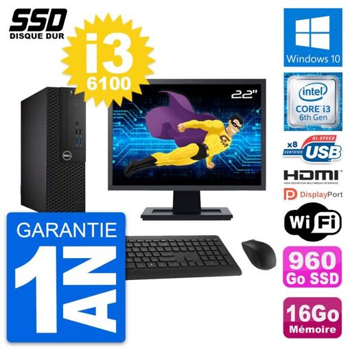 Computadora Dell OptiPlex 3050 SFF - Pantalla de 22", Intel i3-6100, 16 GB de RAM, SSD de 960 GB