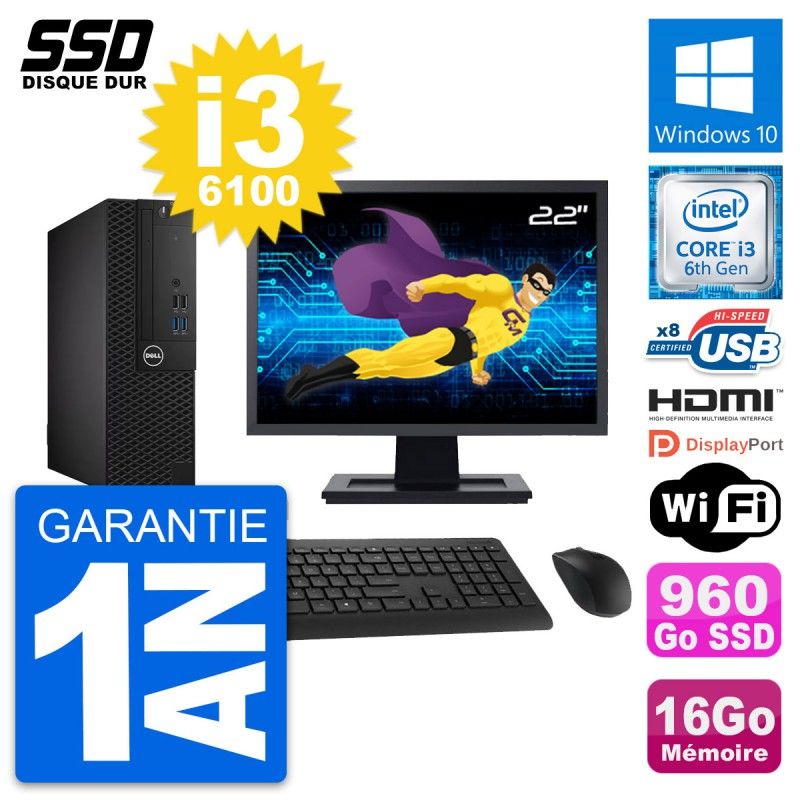 Dell OptiPlex 3050 SFF Computer - 22" Screen, Intel i3-6100, 16GB RAM, 960GB SSD