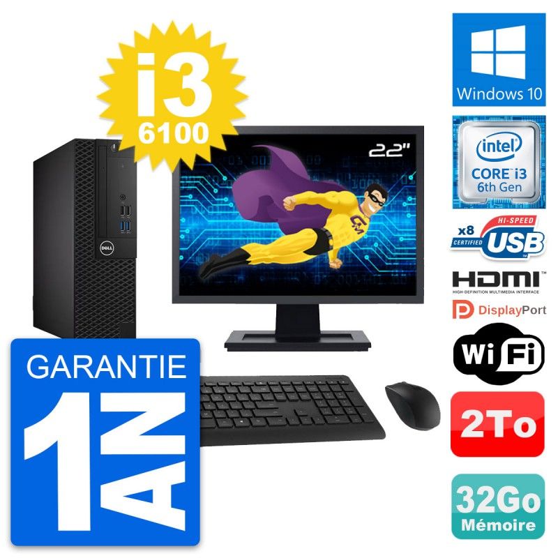 Dell OptiPlex 3050 SFF Computer - 22" Screen, Core i3-6100, 32GB RAM, 2TB HDD, HDMI