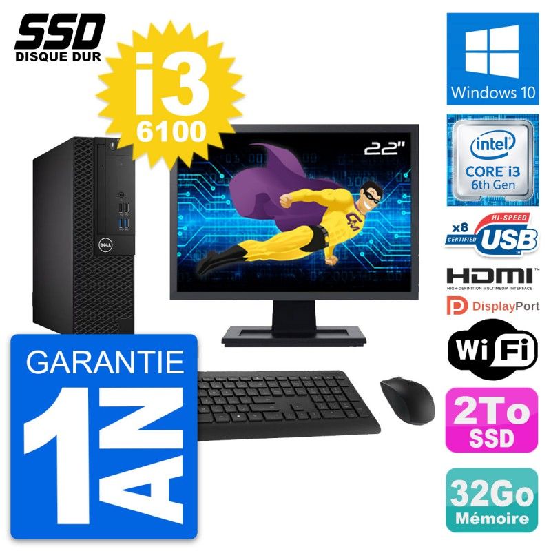 Dell OptiPlex 3050 SFF Computer - 22" Screen, Core i3-6100, 32GB RAM, 2TB SSD, HDMI
