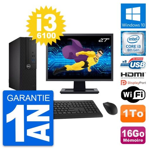 Computadora Dell OptiPlex 3050 SFF - Pantalla de 27', Core i3-6100, 16GB de RAM, 1TB HDD, HDMI
