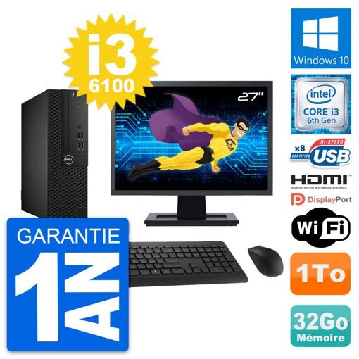 PC de escritorio Dell OptiPlex 3050 SFF - Pantalla de 27', Intel Core i3-6100, 32 GB de RAM, 1 TB HDD, HDMI
