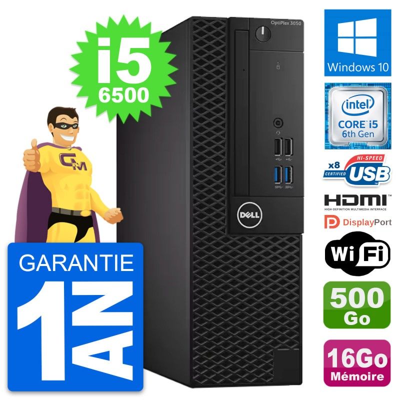 Ordinateur de bureau Dell OptiPlex 3050 SFF - i5-6500, 16 Go de RAM, 500 Go SSD, HDMI, Wi-Fi, Windows 10