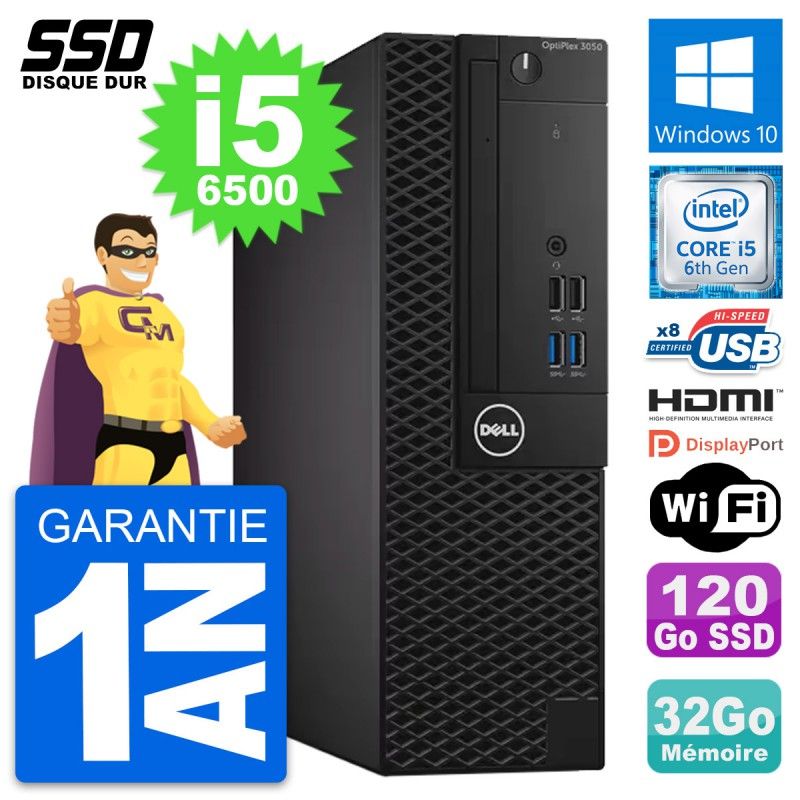 Dell OptiPlex 3050 SFF PC - Intel i5-6500, 32GB RAM, 120GB SSD, HDMI, WiFi, Windows 10