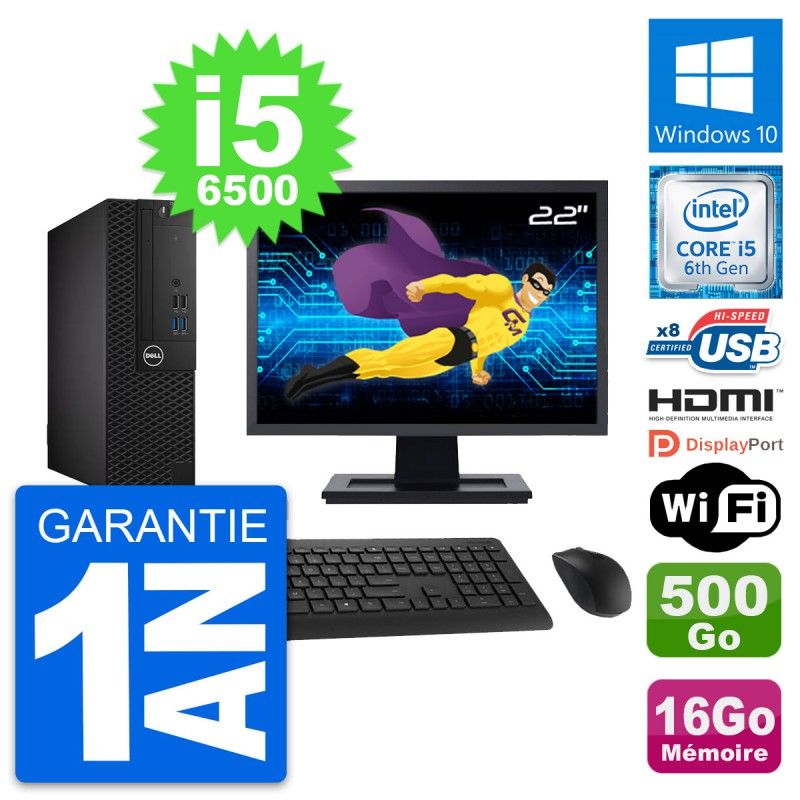 Dell OptiPlex 3050 SFF Computer - 22" Screen, i5-6500, 16GB RAM, 500GB HDD, HDMI, WiFi