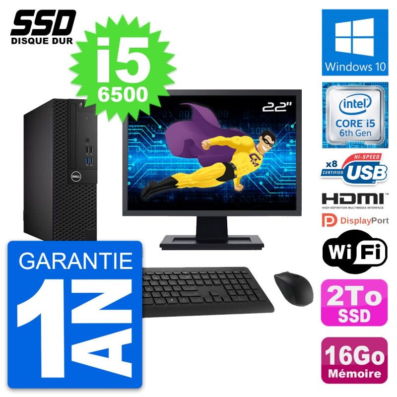 Dell OptiPlex 3050 SFF Computer, 22" Screen, Core i5-6500, 16GB RAM, 2TB SSD, HDMI, Wi-Fi, Windows 10