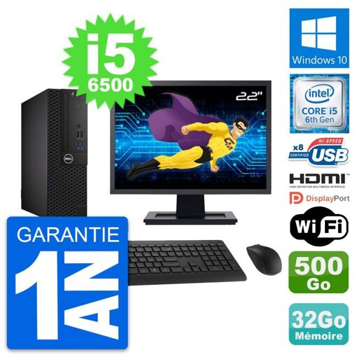 Computadora de escritorio Dell OptiPlex 3050 SFF - Pantalla de 22 pulgadas, i5-6500, 32 GB de RAM, 500 GB HDD, HDMI, WiFi