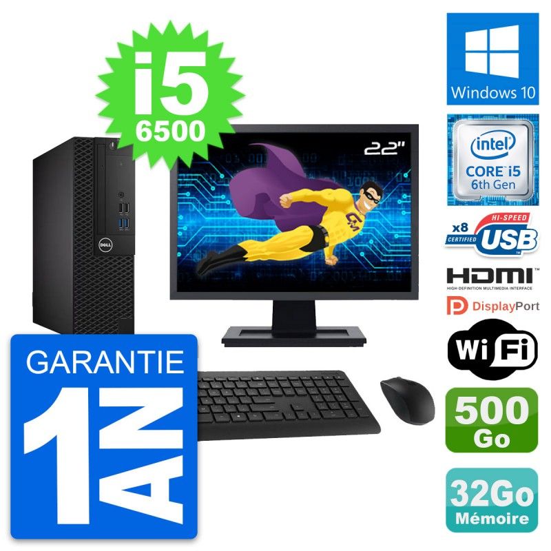 Dell OptiPlex 3050 SFF Desktop Computer - 22-inch Screen, i5-6500, 32GB RAM, 500GB HDD, HDMI, WiFi