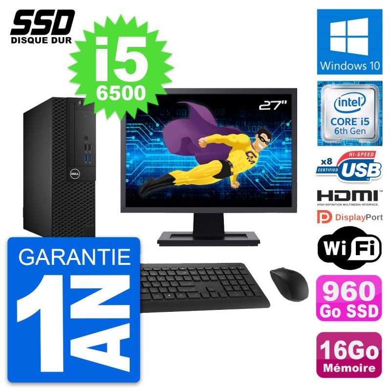 Dell OptiPlex 3050 SFF Computer - 27" Screen, Intel i5-6500, 16GB RAM, 960GB SSD