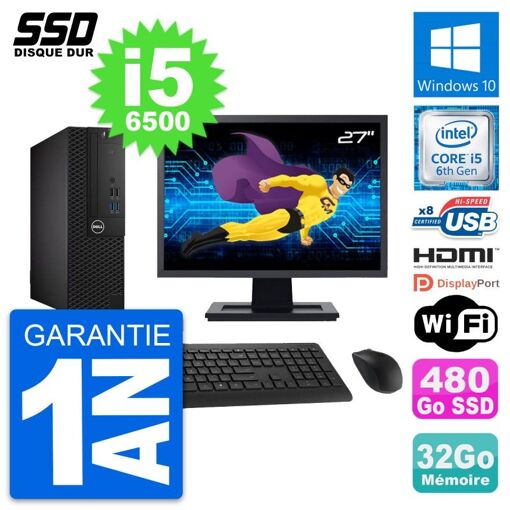 Computadora Dell OptiPlex 3050 SFF - Pantalla de 27', Intel i5-6500, 32 GB de RAM, SSD de 480 GB