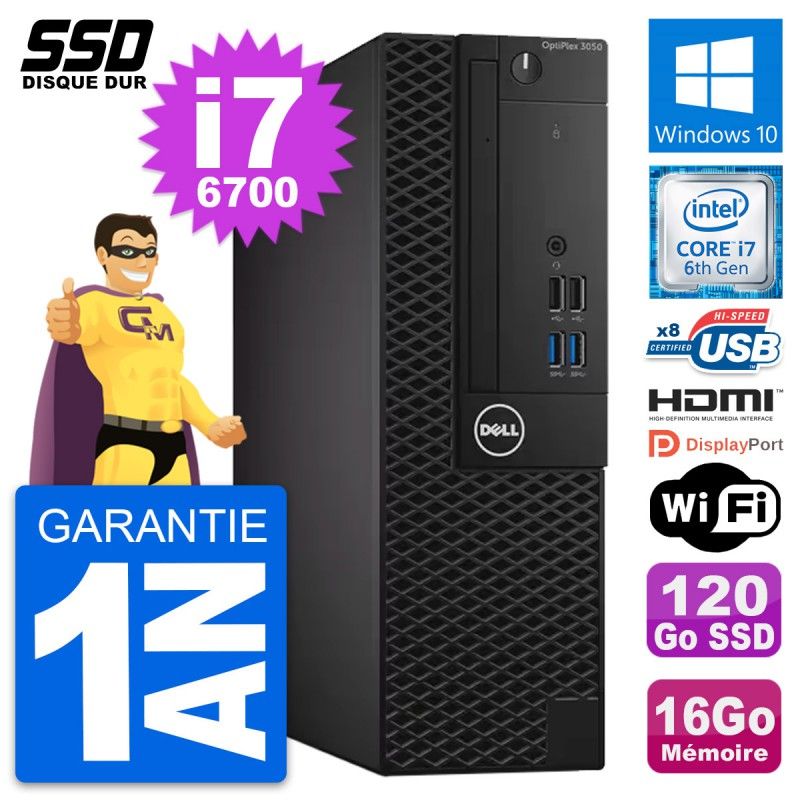 Dell OptiPlex 3050 SFF Desktop PC - Intel i7-6700, 16GB RAM, 120GB SSD, HDMI, WiFi