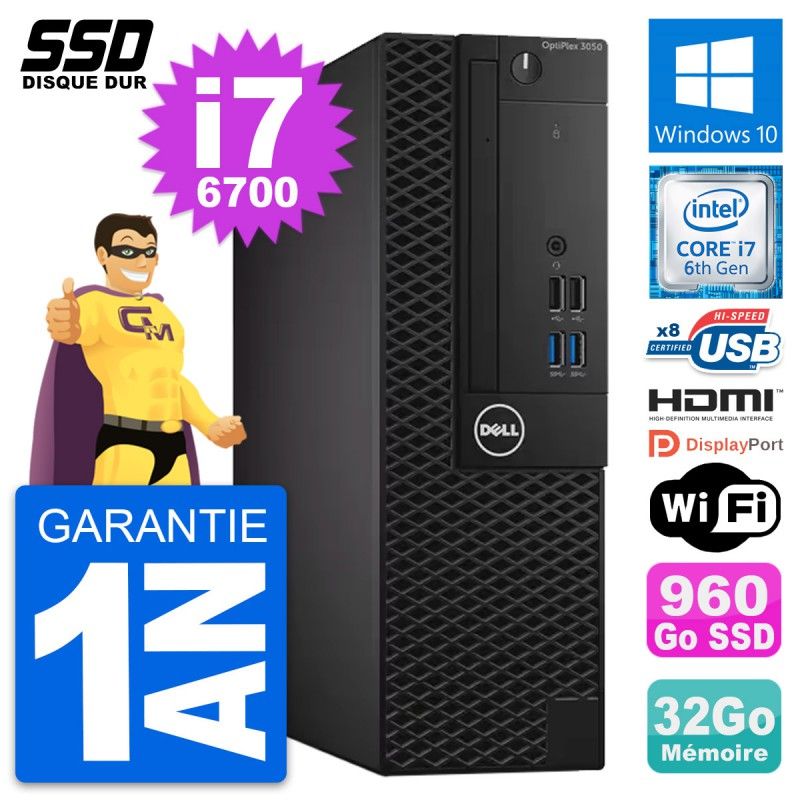 Dell OptiPlex 3050 SFF PC - Intel i7-6700, 32GB RAM, 960GB SSD, HDMI, Windows 10, WiFi