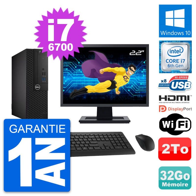 Dell OptiPlex 3050 SFF PC - 22" Screen, Core i7-6700, 32GB RAM, 2TB HDD, HDMI