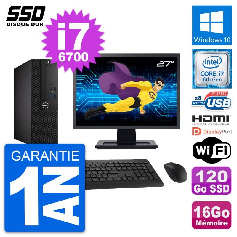 Ordinateur Dell OptiPlex 3050 SFF - Écran 27'', Intel i7-6700, 16 Go de RAM, 120 Go SSD, HDMI, WiFi