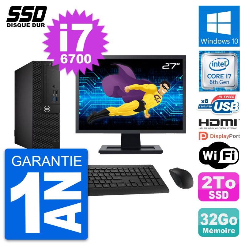 Dell OptiPlex 3050 SFF Computer - 27" Screen, Intel i7-6700, 32GB RAM, 2TB SSD, HDMI, Windows 10, WiFi