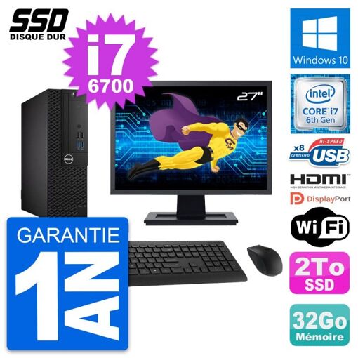 Computadora Dell OptiPlex 3050 SFF - Pantalla de 27", Intel i7-6700, 32GB de RAM, 2TB SSD, HDMI, Windows 10, WiFi