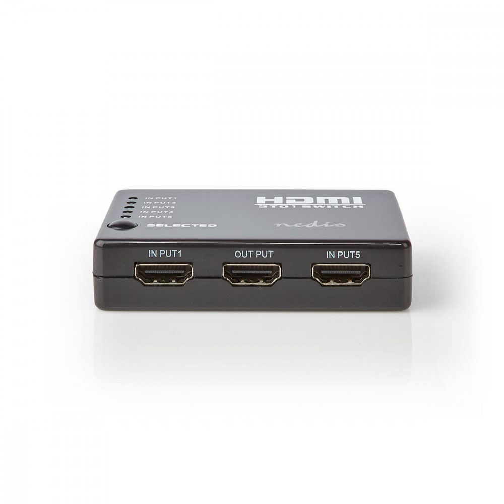 Commutador HDMI 5 puertos, 5 entradas HDMI, 1 salida HDMI, 1080p, ABS, gris carbón, estuche